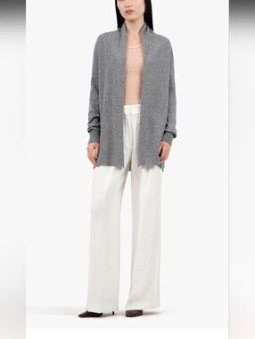 Maison Cashmere Pur Light Gray Open-Front Longline Cardigan Made In Italy Small
